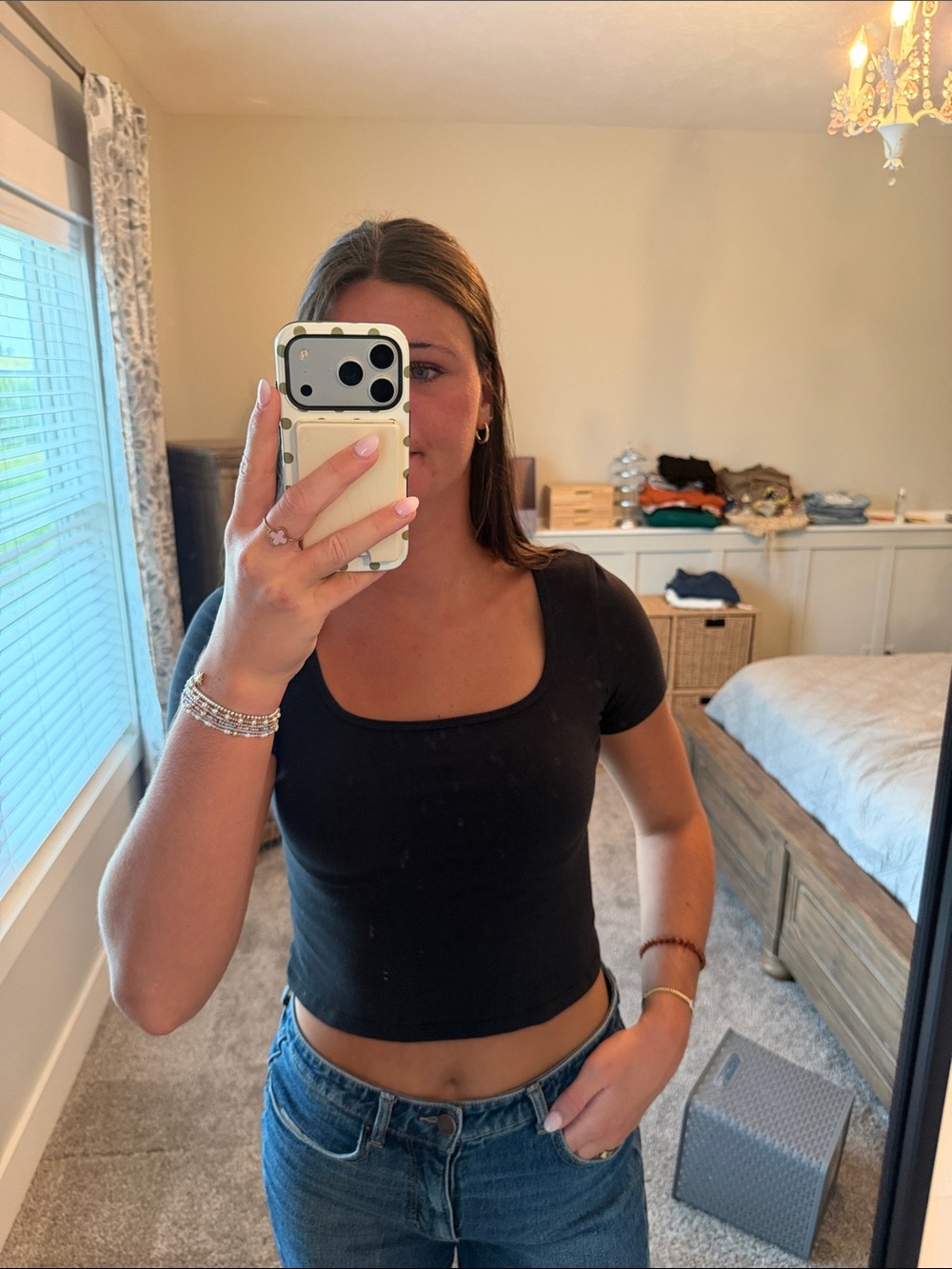 SO Black Square-Neck Short Sleeve Crop Top